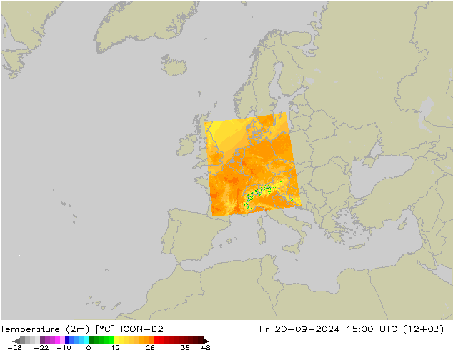 Temperaturkarte (2m) ICON-D2 Fr 20.09.2024 15 UTC