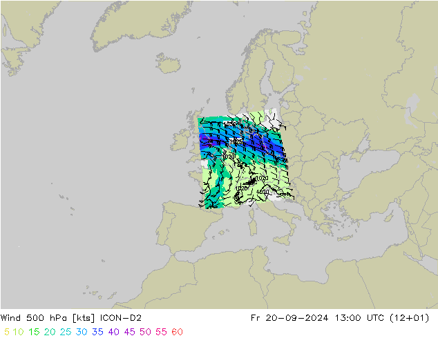 Wind 500 hPa ICON-D2 Pá 20.09.2024 13 UTC