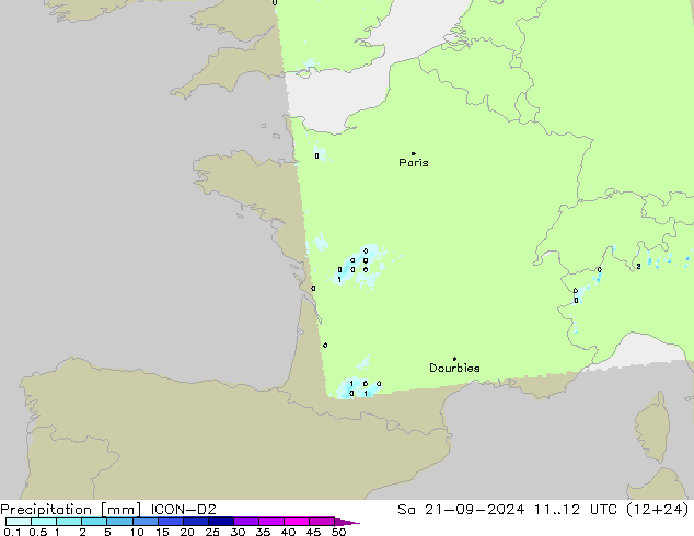 Précipitation ICON-D2 sam 21.09.2024 12 UTC