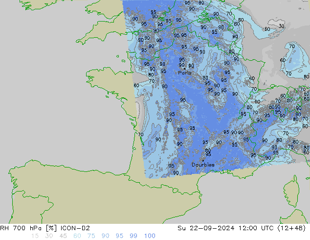 RH 700 hPa ICON-D2 Dom 22.09.2024 12 UTC