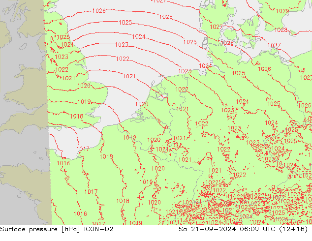 приземное давление ICON-D2 сб 21.09.2024 06 UTC