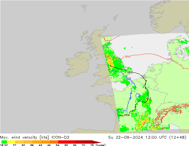 Maks. Rüzgar Hızı ICON-D2 Paz 22.09.2024 12 UTC