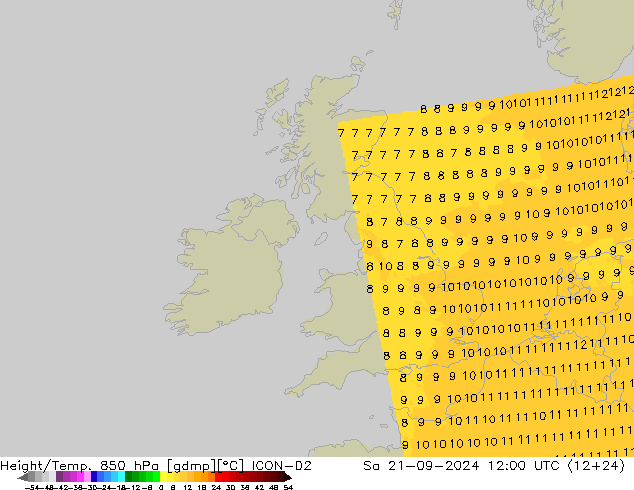 Height/Temp. 850 hPa ICON-D2  21.09.2024 12 UTC