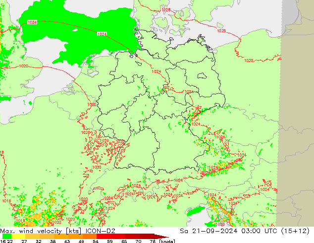 Windböen ICON-D2 Sa 21.09.2024 03 UTC