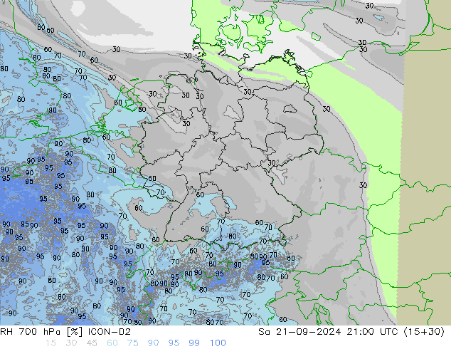 RH 700 hPa ICON-D2 Sa 21.09.2024 21 UTC