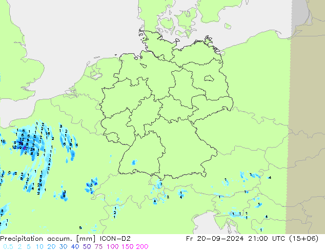 Precipitation accum. ICON-D2 Fr 20.09.2024 21 UTC