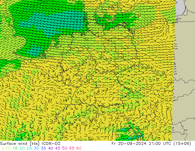 Surface wind ICON-D2 Fr 20.09.2024 21 UTC