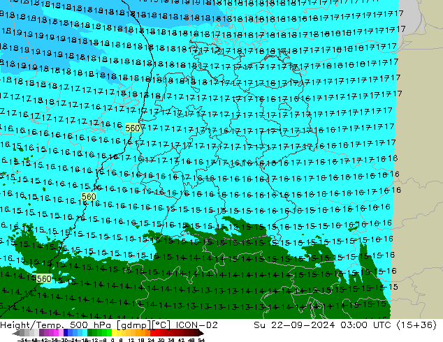 Height/Temp. 500 hPa ICON-D2 nie. 22.09.2024 03 UTC