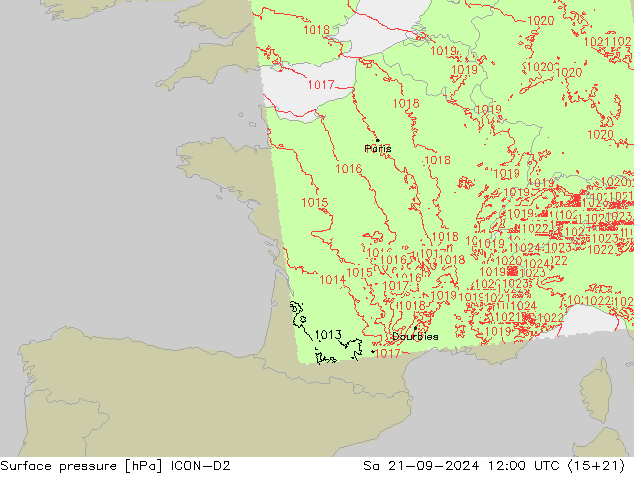 pressão do solo ICON-D2 Sáb 21.09.2024 12 UTC