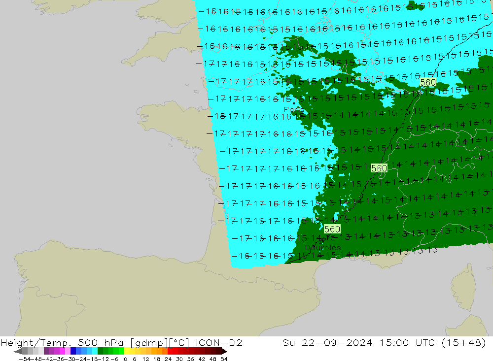 Yükseklik/Sıc. 500 hPa ICON-D2 Paz 22.09.2024 15 UTC