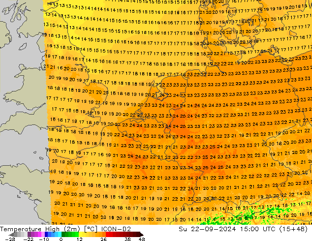 Temperature High (2m) ICON-D2 Su 22.09.2024 15 UTC