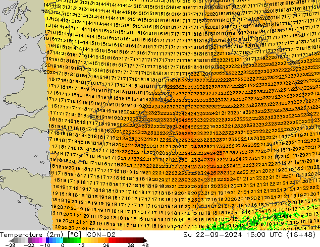 température (2m) ICON-D2 dim 22.09.2024 15 UTC