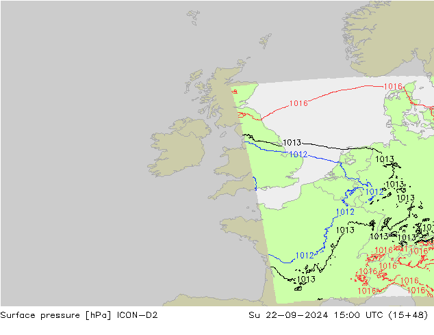 Presión superficial ICON-D2 dom 22.09.2024 15 UTC