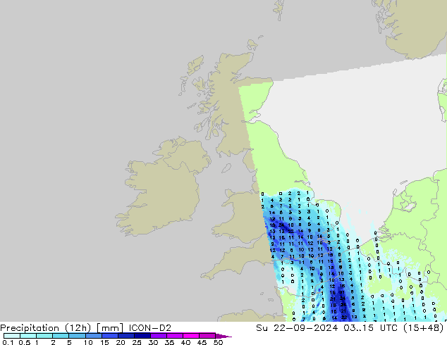 Precipitação (12h) ICON-D2 Dom 22.09.2024 15 UTC