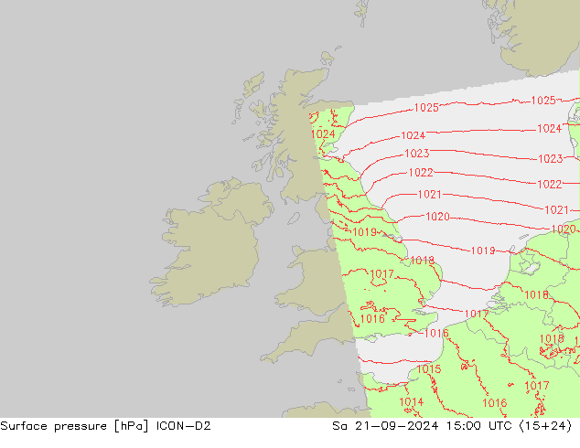 Pressione al suolo ICON-D2 sab 21.09.2024 15 UTC