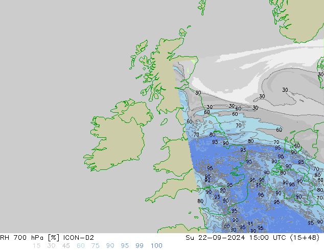 RH 700 hPa ICON-D2 Dom 22.09.2024 15 UTC