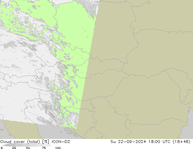 Bewolking (Totaal) ICON-D2 zo 22.09.2024 18 UTC