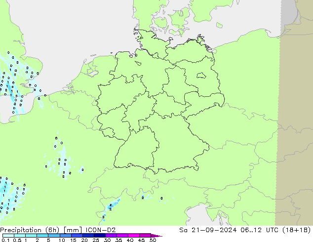 Précipitation (6h) ICON-D2 sam 21.09.2024 12 UTC