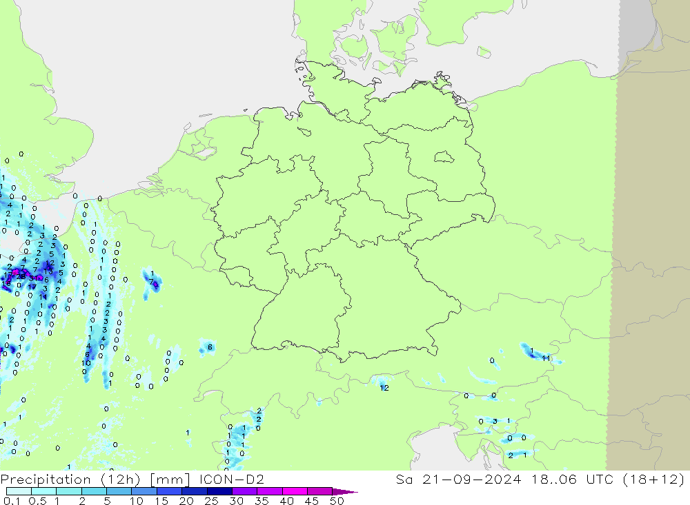 Precipitation (12h) ICON-D2 So 21.09.2024 06 UTC