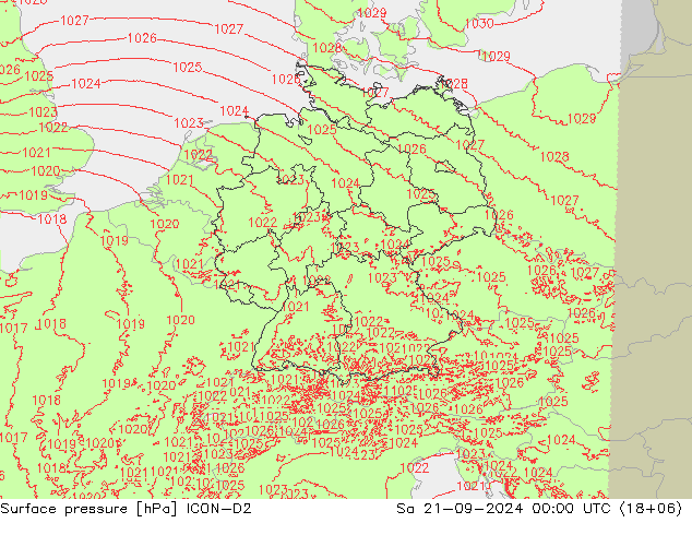 Pressione al suolo ICON-D2 sab 21.09.2024 00 UTC