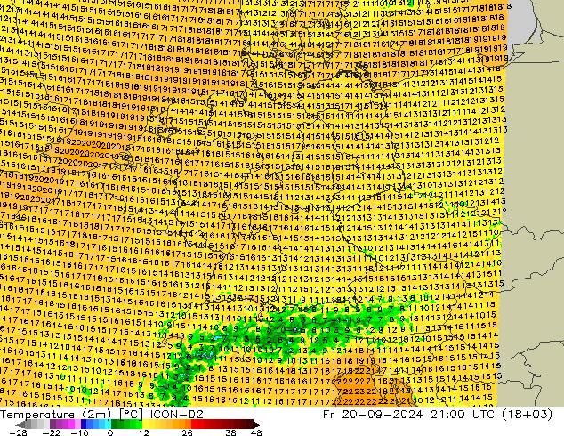 Sıcaklık Haritası (2m) ICON-D2 Cu 20.09.2024 21 UTC