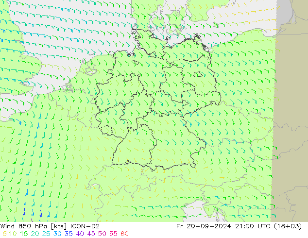 Wind 850 hPa ICON-D2 Fr 20.09.2024 21 UTC