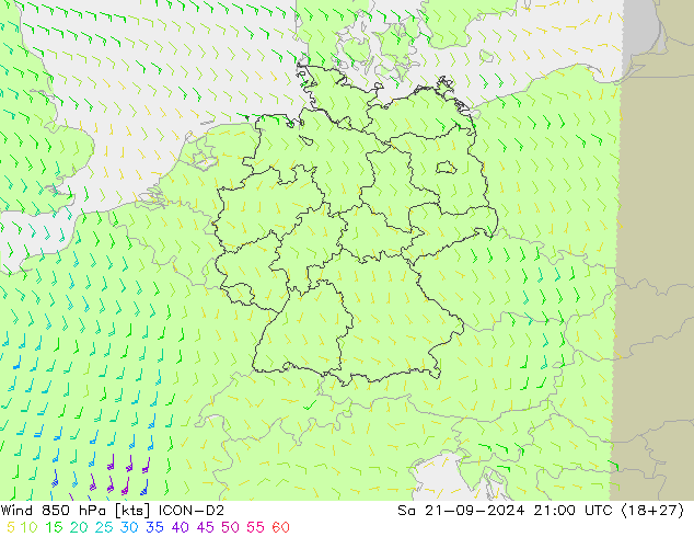 Wind 850 hPa ICON-D2 Sa 21.09.2024 21 UTC