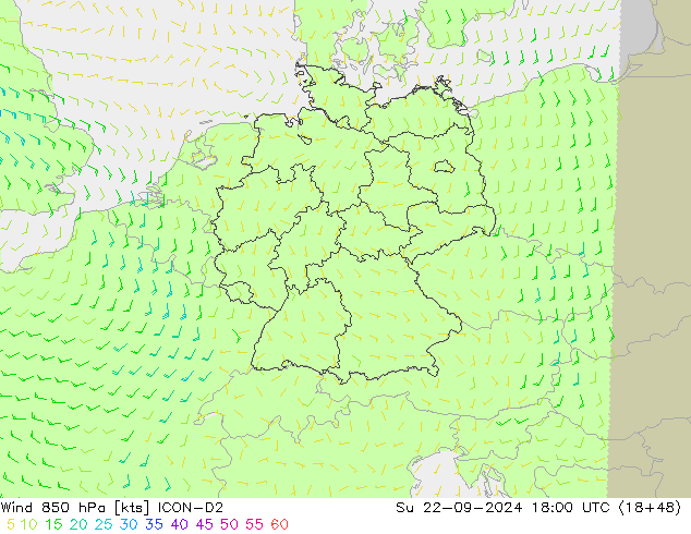 Wind 850 hPa ICON-D2 So 22.09.2024 18 UTC