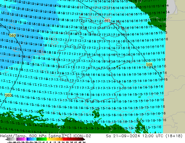 Height/Temp. 500 hPa ICON-D2 sab 21.09.2024 12 UTC