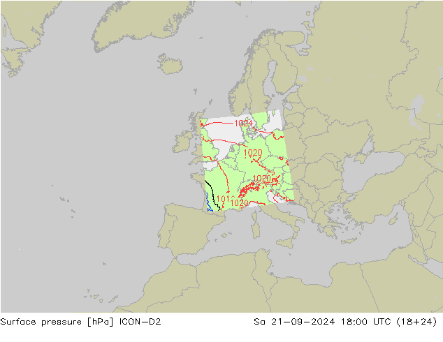 приземное давление ICON-D2 сб 21.09.2024 18 UTC