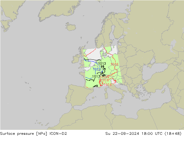 Surface pressure ICON-D2 Su 22.09.2024 18 UTC