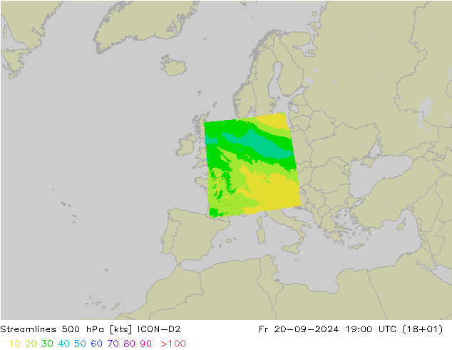 Streamlines 500 hPa ICON-D2 Fr 20.09.2024 19 UTC