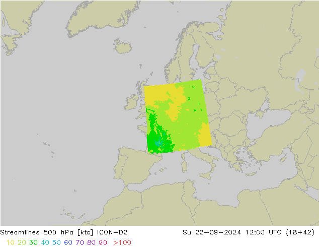 Stroomlijn 500 hPa ICON-D2 zo 22.09.2024 12 UTC