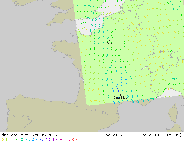 Vent 850 hPa ICON-D2 sam 21.09.2024 03 UTC