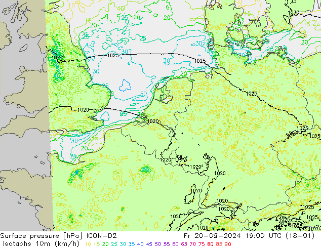 Isotachs (kph) ICON-D2 Fr 20.09.2024 19 UTC