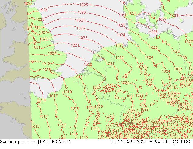 地面气压 ICON-D2 星期六 21.09.2024 06 UTC