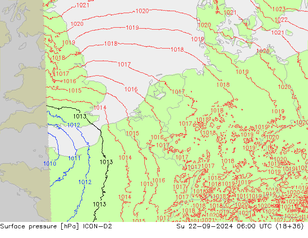 Surface pressure ICON-D2 Su 22.09.2024 06 UTC