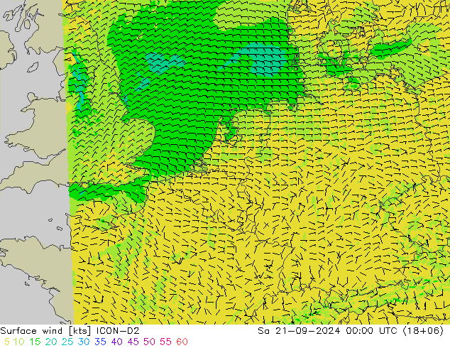 Surface wind ICON-D2 Sa 21.09.2024 00 UTC