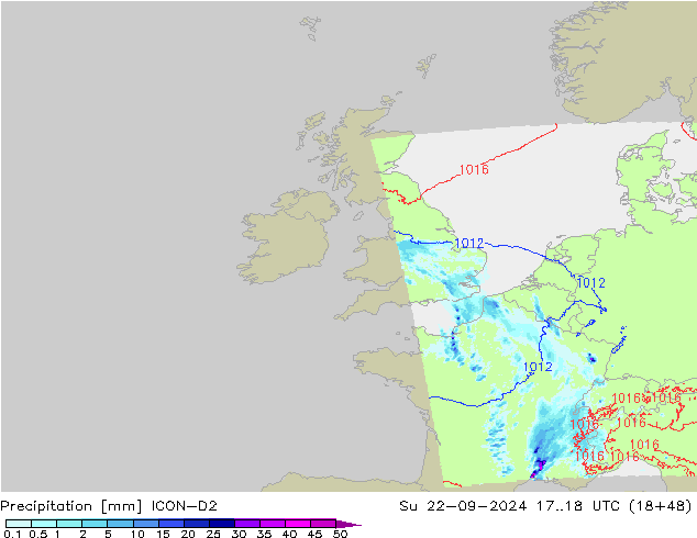 Precipitazione ICON-D2 dom 22.09.2024 18 UTC