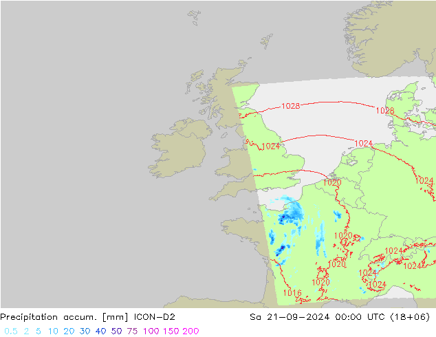 Totale neerslag ICON-D2 za 21.09.2024 00 UTC