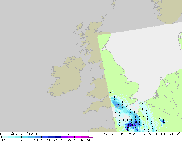 осадки (12h) ICON-D2 сб 21.09.2024 06 UTC