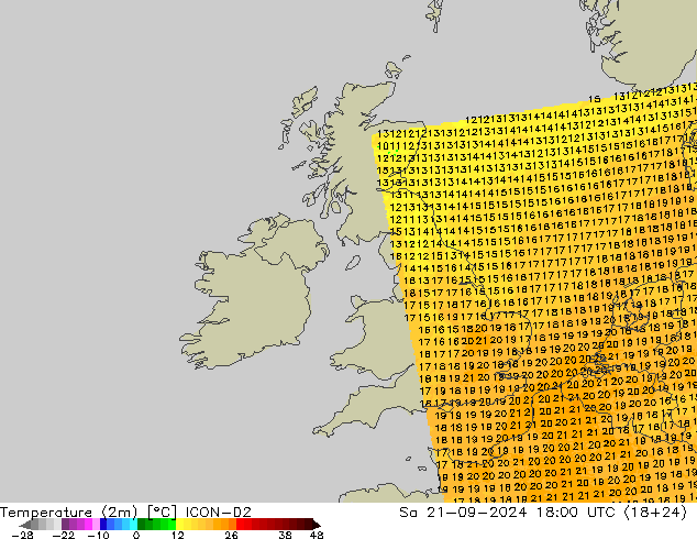 Temperature (2m) ICON-D2 So 21.09.2024 18 UTC