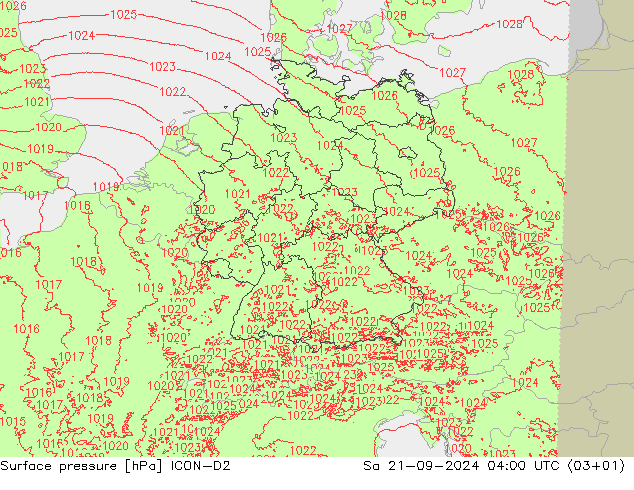 地面气压 ICON-D2 星期六 21.09.2024 04 UTC