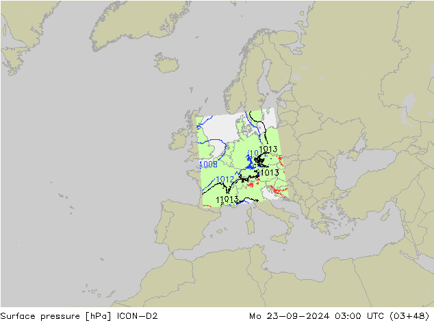 Surface pressure ICON-D2 Mo 23.09.2024 03 UTC