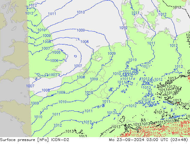 Luchtdruk (Grond) ICON-D2 ma 23.09.2024 03 UTC