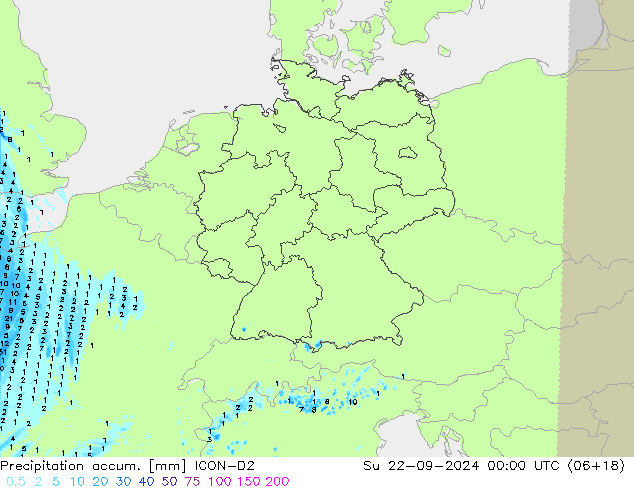 Precipitation accum. ICON-D2 星期日 22.09.2024 00 UTC