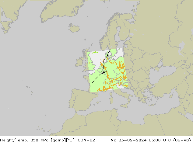 Height/Temp. 850 hPa ICON-D2 星期一 23.09.2024 06 UTC