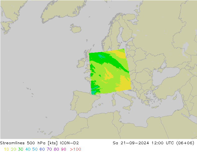 Línea de corriente 500 hPa ICON-D2 sáb 21.09.2024 12 UTC