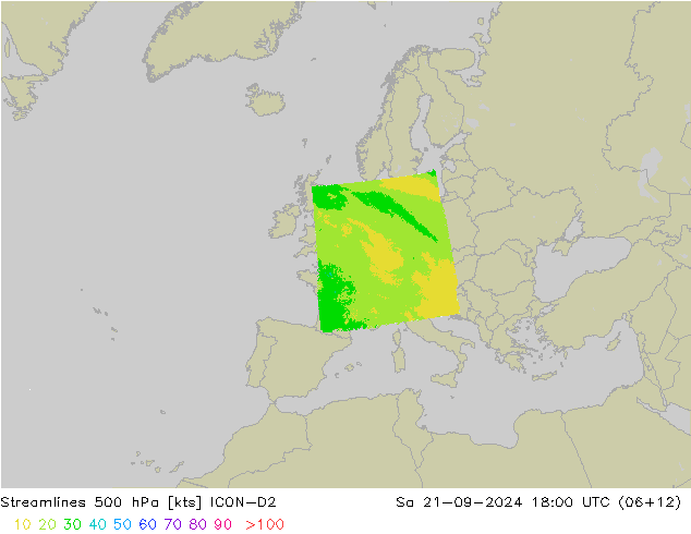 风 500 hPa ICON-D2 星期六 21.09.2024 18 UTC