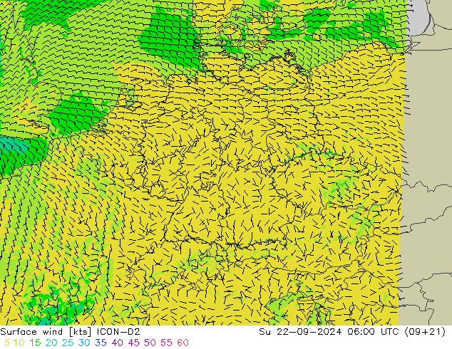 风 10 米 ICON-D2 星期日 22.09.2024 06 UTC